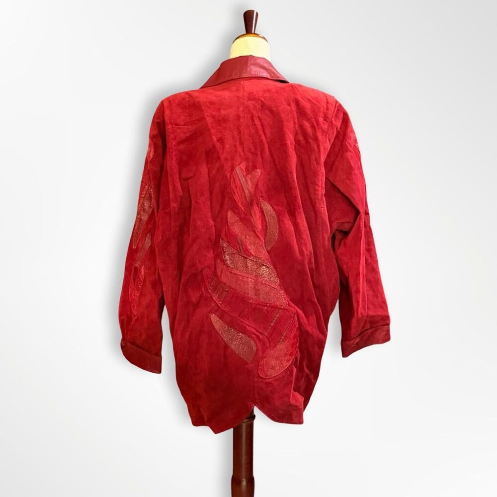 VTG 80s Avanti Red Leather Suede Textured Patch DesignJacket, M Bold Oversized